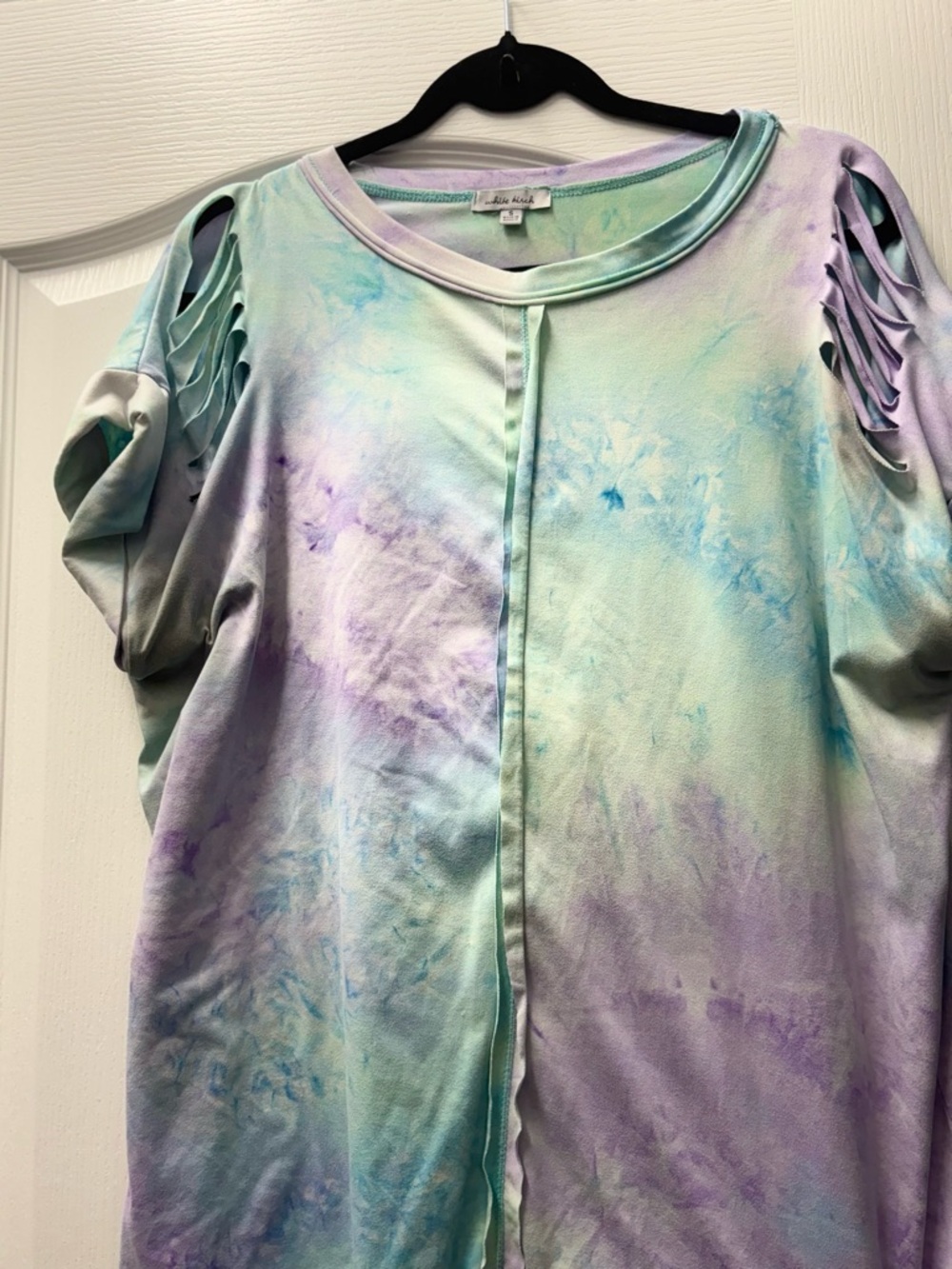 white birch Pastel Tie-Dye Cutout Sleeve Sweatshirt - Mint & Lavender